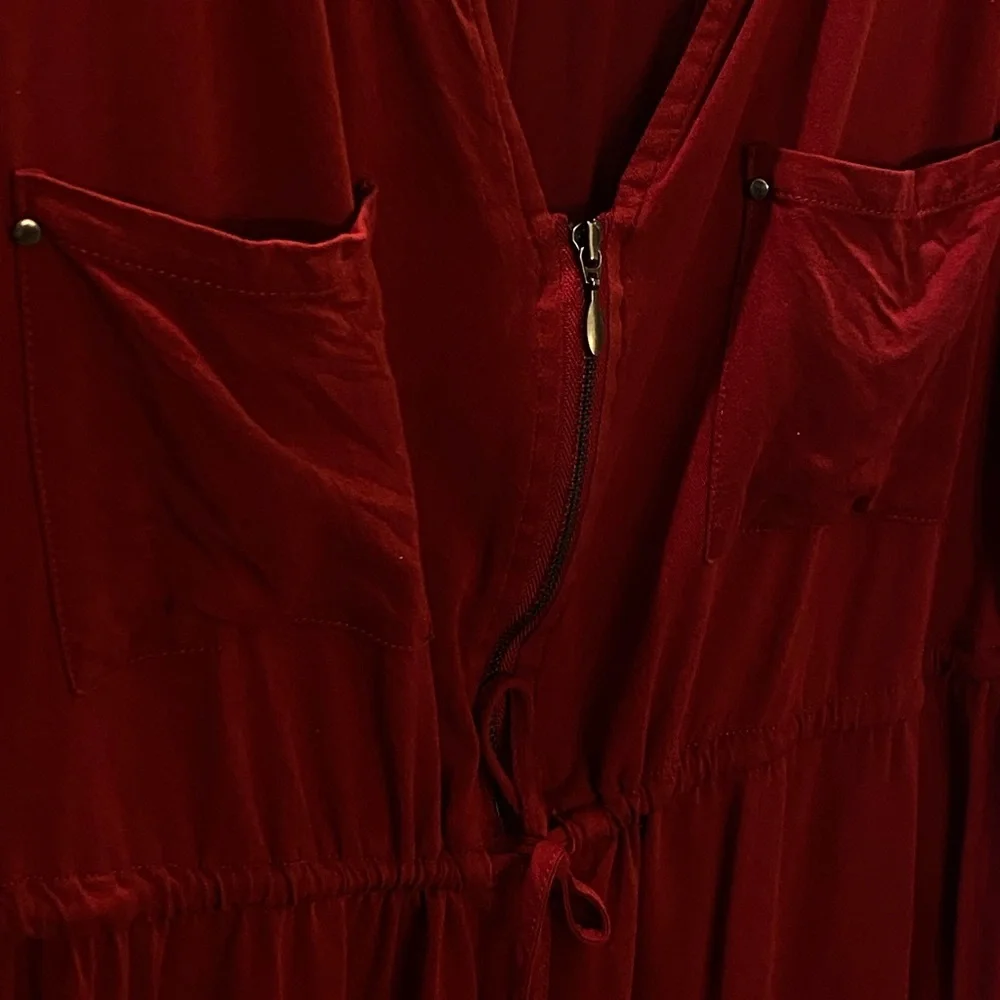 Torrid Burgundy Zip-Front Drawstring Midi Dress - Picture 2 of 4